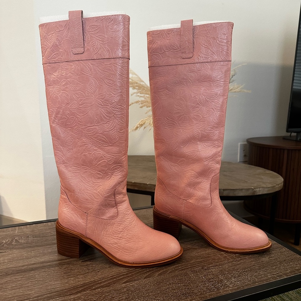 Cecelia New York Melloree Tall Pink Floral Embossed Boots